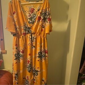 Rosegal Yellow Floral Midi Dress, Plus, 2x, 18-20